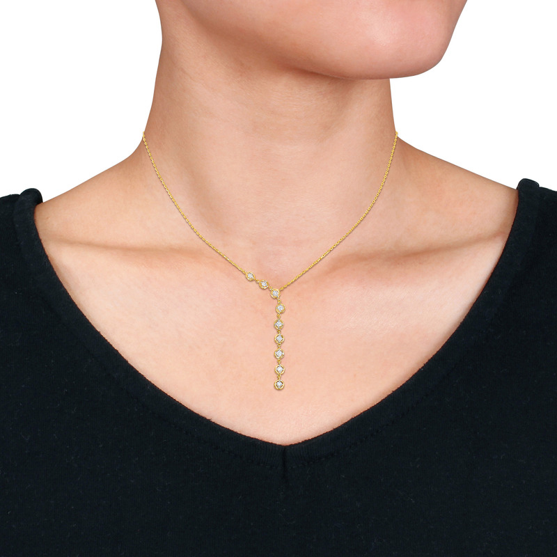 3/8 CT TDW Diamond Circle Motif Lariat Necklace in 10k Yellow Gold - 17 in