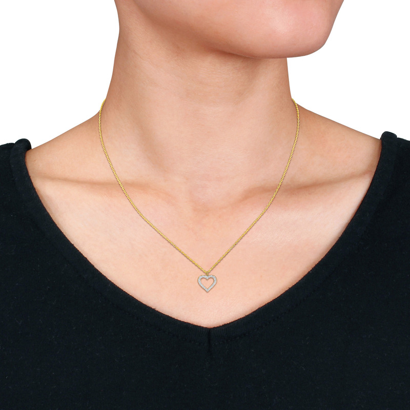1/5 CT TDW Diamond Heart Pendant with Chain Necklace in 10k Yellow Gold - 17 in