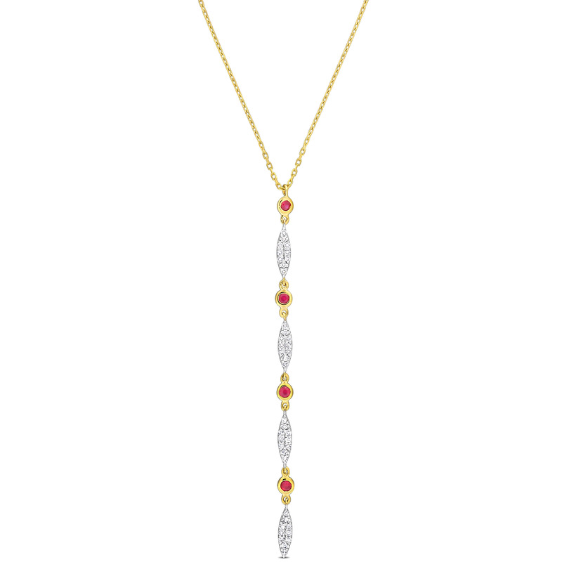 1/5 CT TDW Diamond & 1/6 TGW Ruby Lariat Necklace in 10k Yellow Gold - 16.5 in