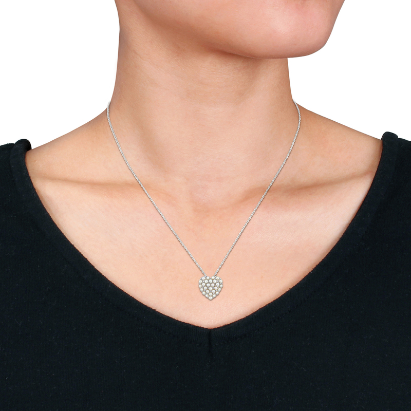 2-2.5 MM Cultured Freshwater Pearl Cluster Heart Pendant with Chain in Sterling Silver - 18 in.