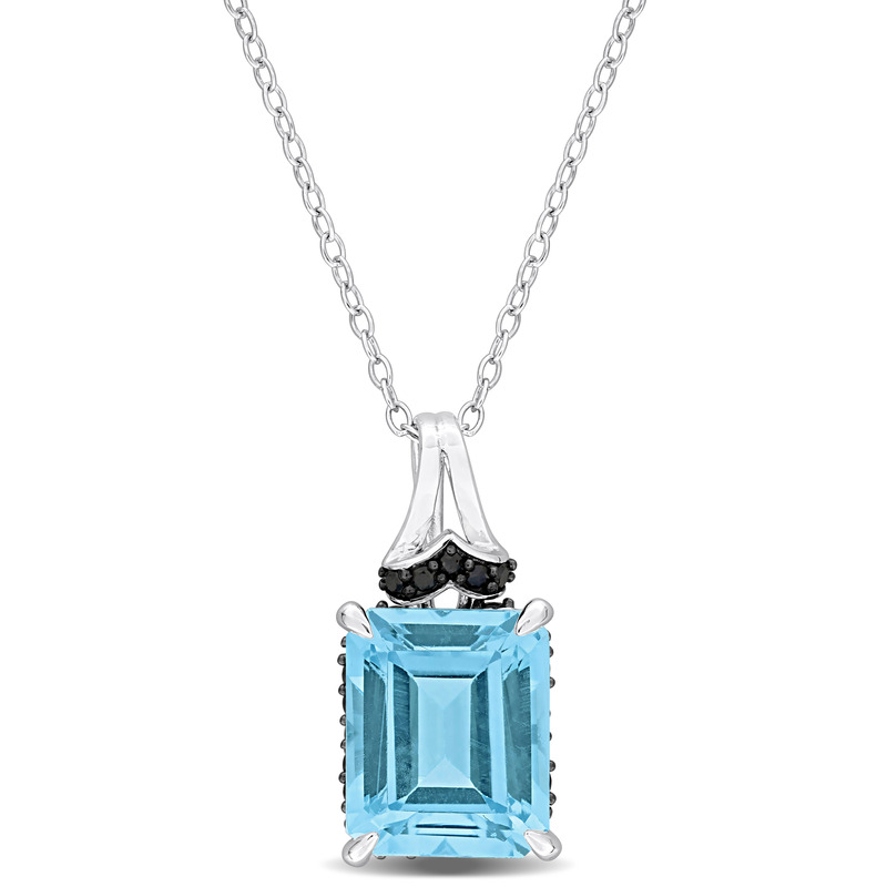 7 3/4ct TGW Sky Blue Topaz & Black Sapphire Pendant with Chain in Sterling Silver with Black Rhodium - 18 in