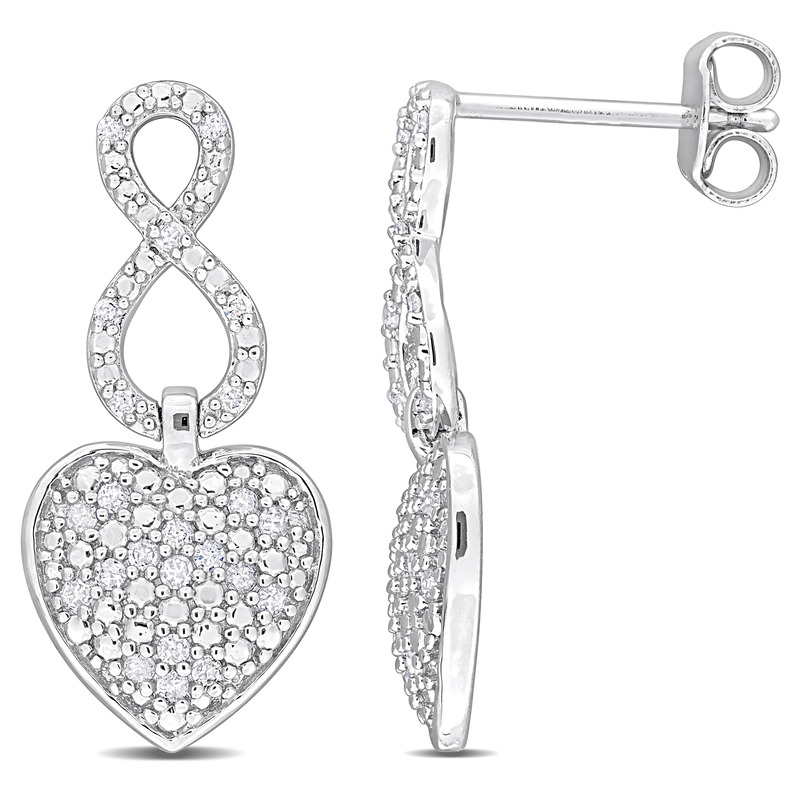1/4 CT TDW Diamond Heart Infinity Earrings Sterling Silver