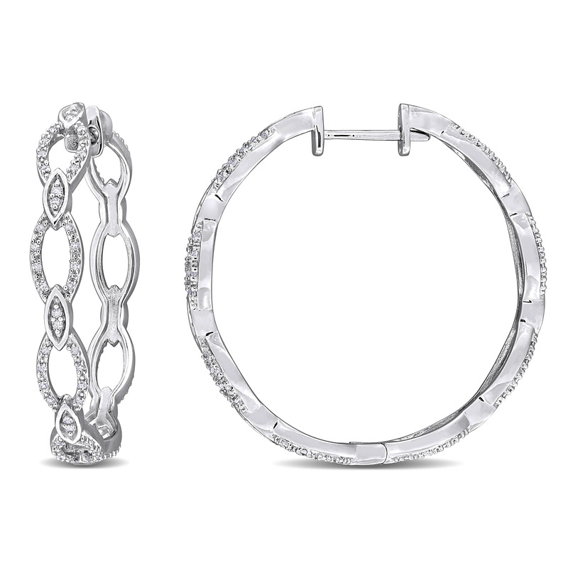 1/4 CT TW Diamond Oval Design Hoop Earrings in Sterling Silver