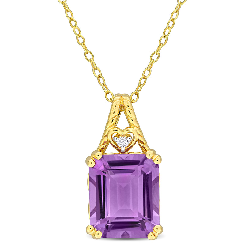 5ct TGW Amethyst & White Topaz Pendant with Chain in Yellow Plated Sterling Silver - 18 in
