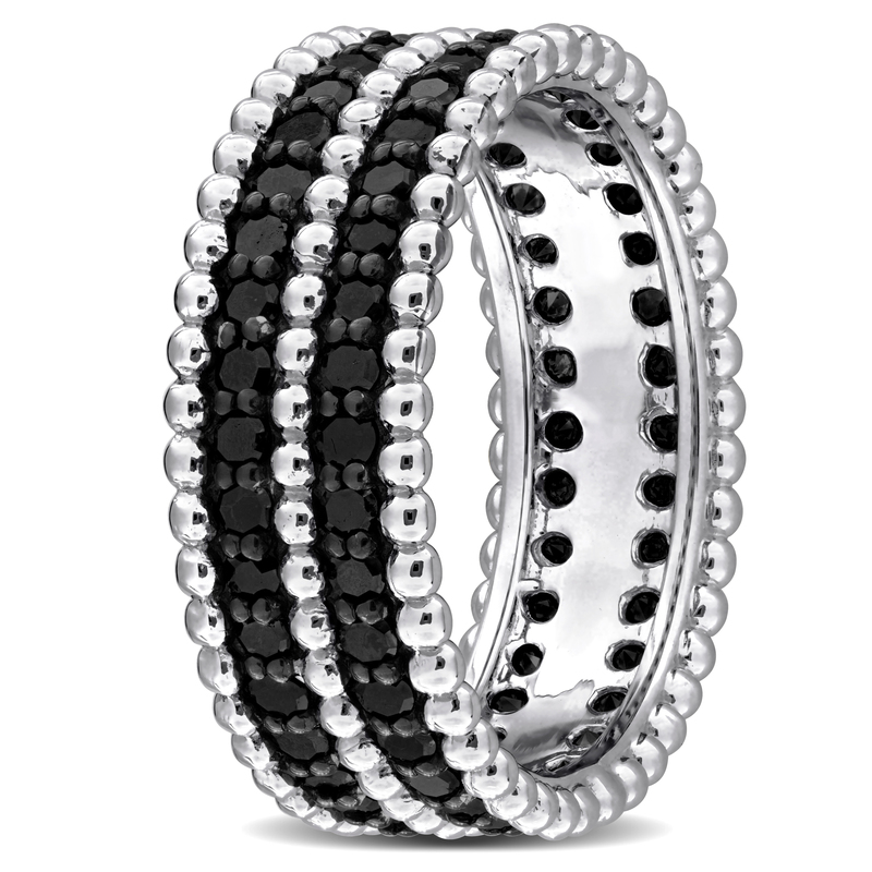 1 1/6ct TW Black Diamond Beaded Multi-Row Beaded Eternity Ring in 14k White Gold