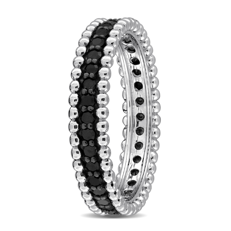 3/5ct TW Black Diamond Beaded Eternity Ring in 14k White Gold