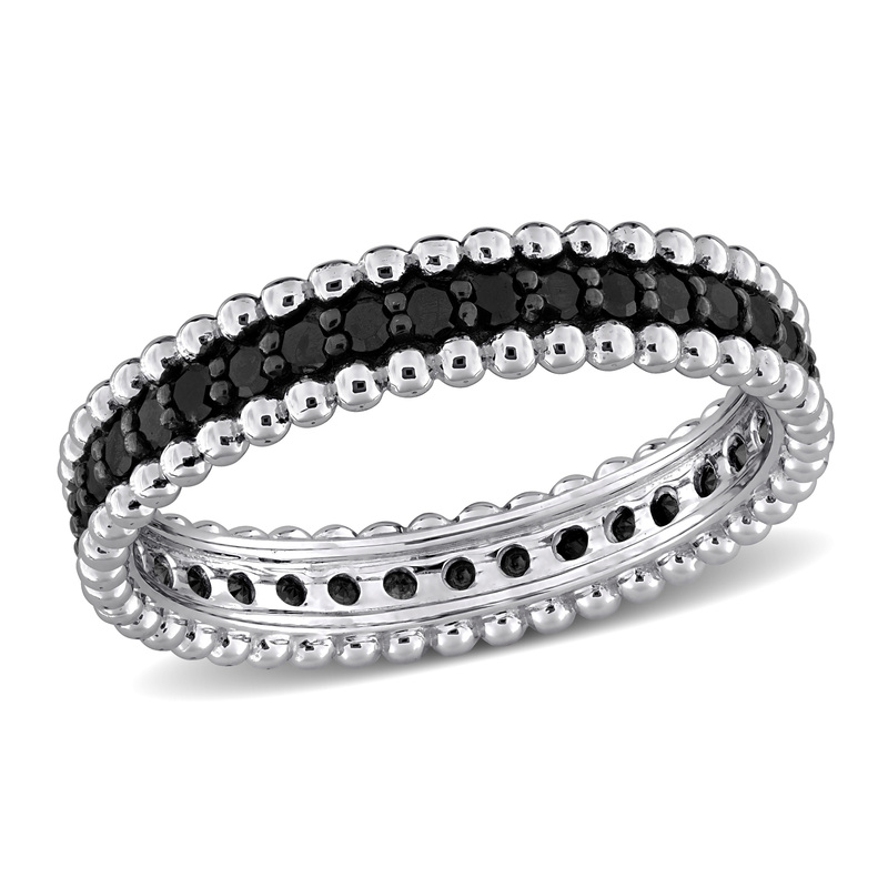 3/5ct TW Black Diamond Beaded Eternity Ring in 14k White Gold