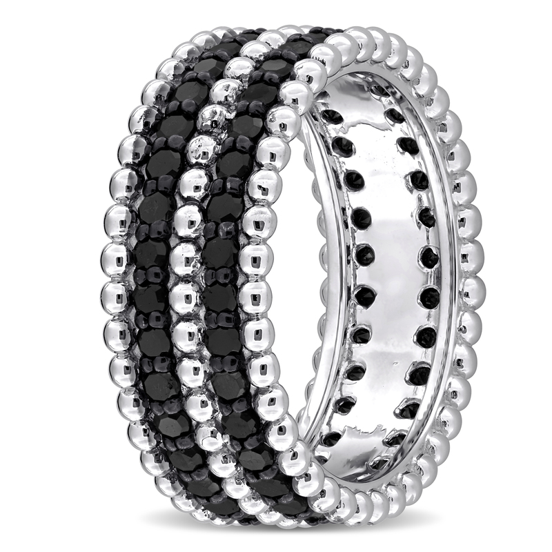 1 1/10ct TW Black Diamond Beaded Multi-Row Eternity Ring in 14k White Gold