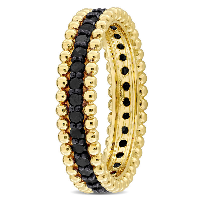 1/2ct TW Black Diamond Beaded Eternity Ring in 14k Yellow Gold