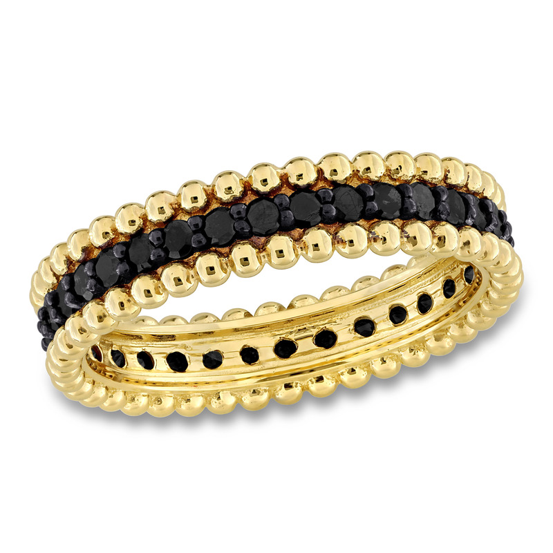 1/2ct TW Black Diamond Beaded Eternity Ring in 14k Yellow Gold