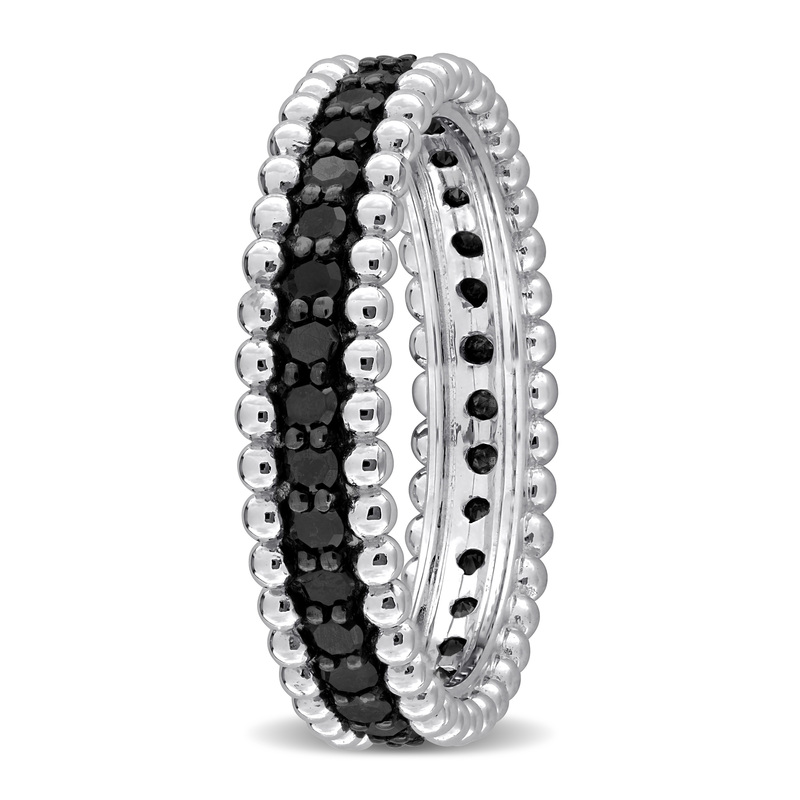 1/2ct TW Black Diamond Beaded Eternity Ring in 14k White Gold