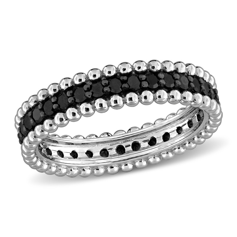 1/2ct TW Black Diamond Beaded Eternity Ring in 14k White Gold