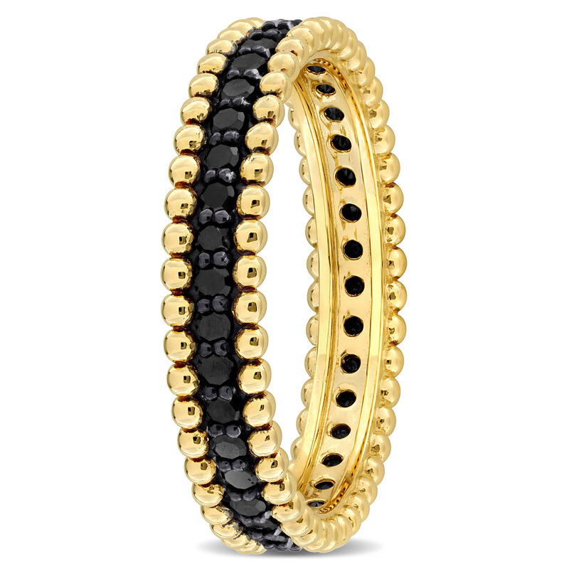 3/5ct TW Black Diamond Beaded Eternity Ring in 14k Yellow Gold