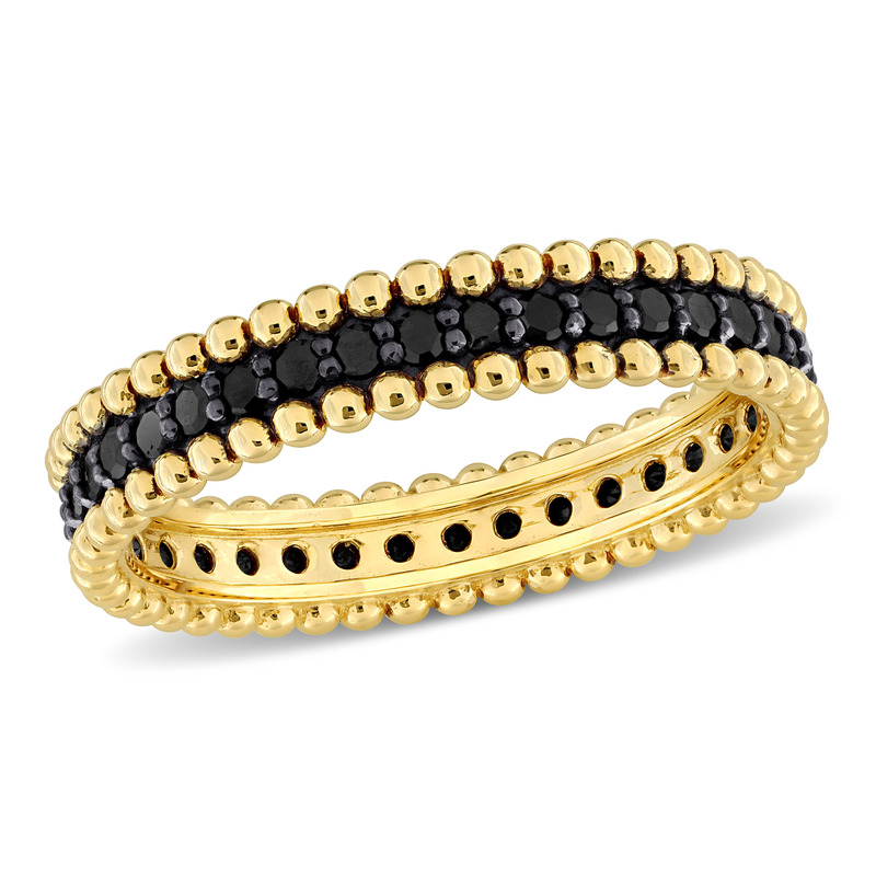 3/5ct TW Black Diamond Beaded Eternity Ring in 14k Yellow Gold