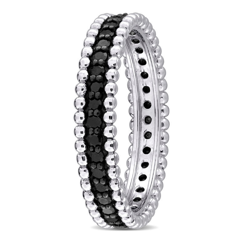 5/8ct TW Black Diamond Beaded Eternity Ring in 14k White Gold