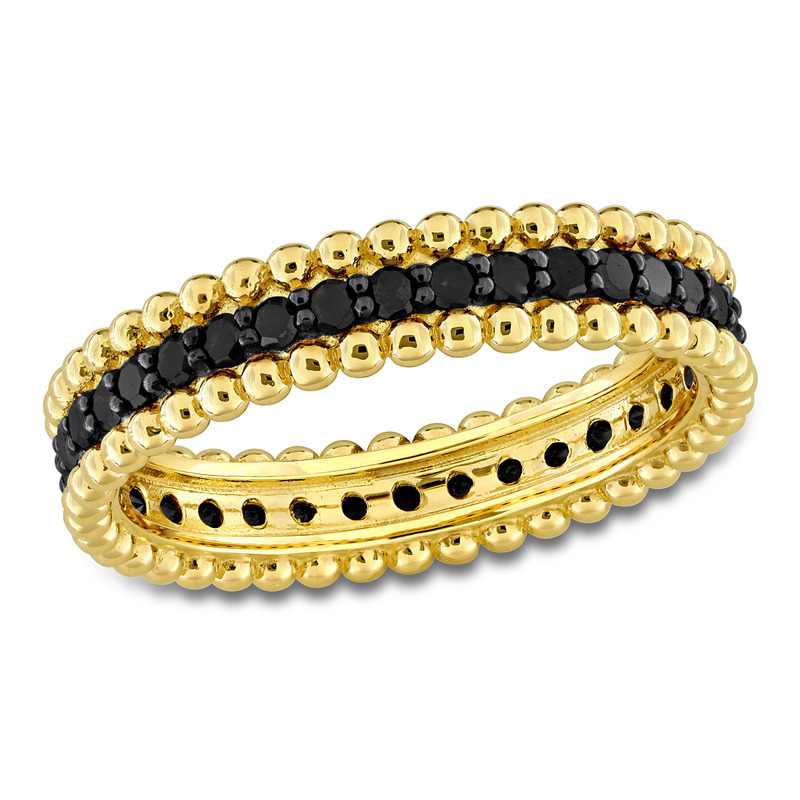 5/8ct TW Black Diamond Beaded Eternity Ring in 14k Yellow Gold