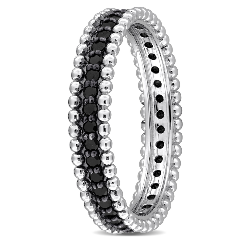 5/8ct TW Black Diamond Beaded Eternity Ring in 14k White Gold