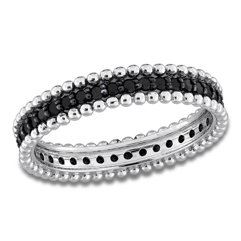 5/8ct TW Black Diamond Beaded Eternity Ring in 14k White Gold