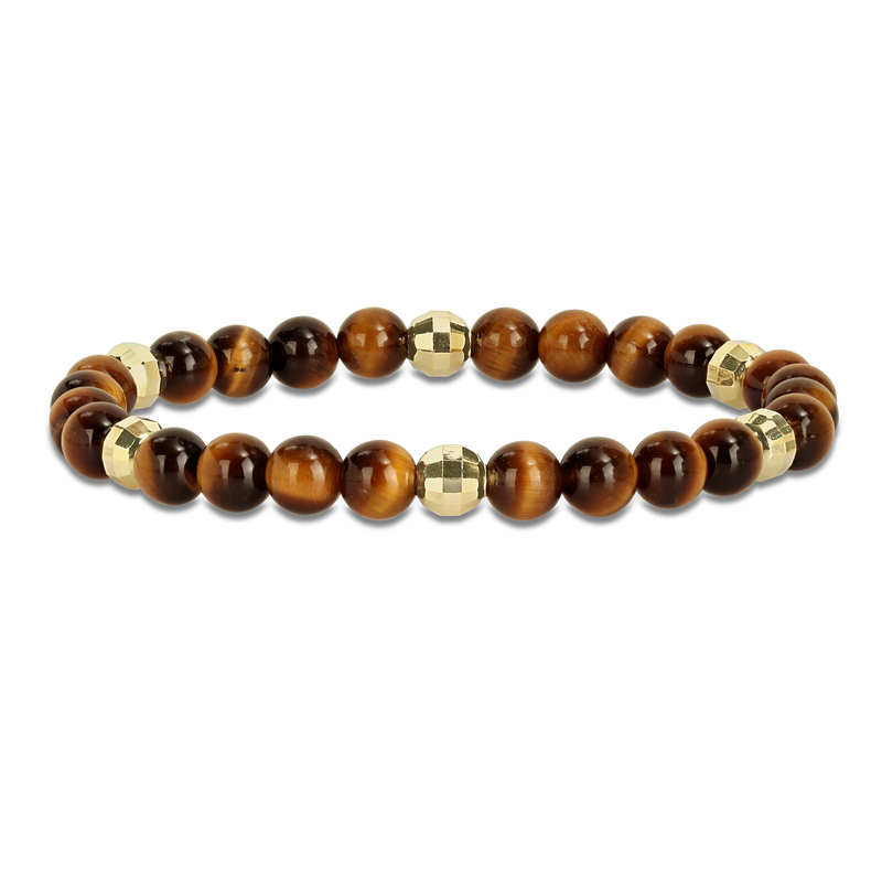 Men's 19 1/5ct TGW Tiger Eye Yellow Plated Sterling Silver Bead Bracelet - 8.25 in