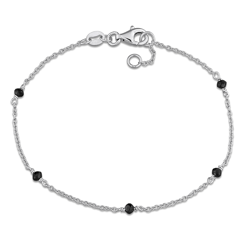3/4ct TW Black Diamond Bead Station Bracelet in Sterling Silver - 7 in + 0.5 ext.