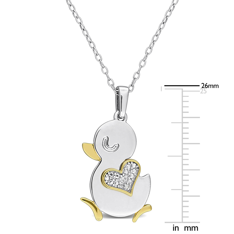 Diamond Accent Duck Heart Pendant with Chain in Two-Tone Sterling Silver - 18 in