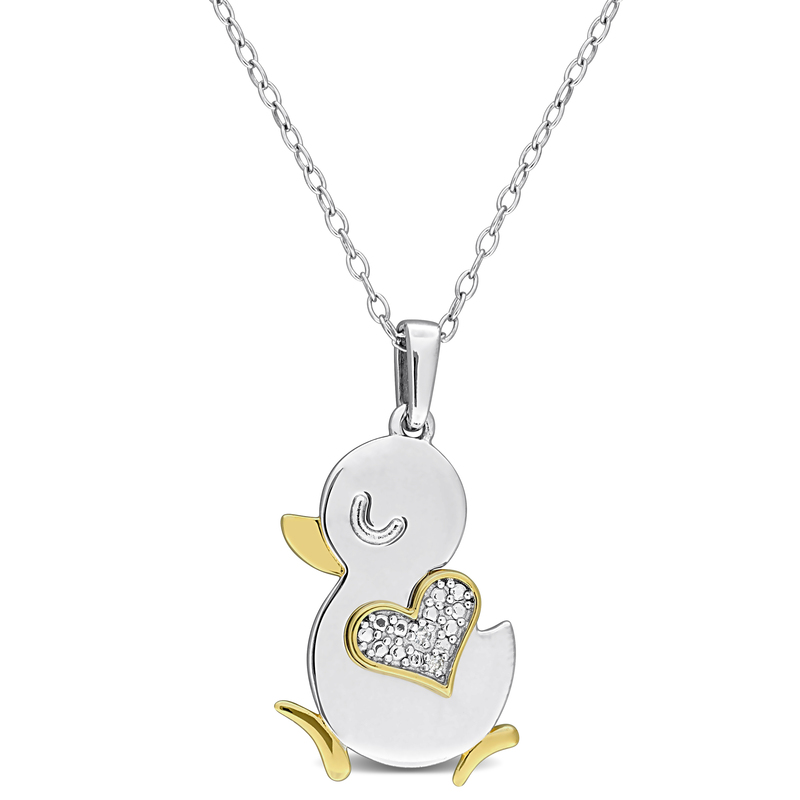 Diamond Accent Duck Heart Pendant with Chain in Two-Tone Sterling Silver - 18 in