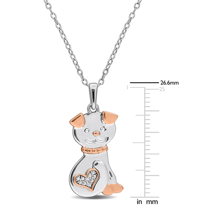 Diamond Accent Dog Heart Pendant with Chain in Two-Tone Sterling Silver - 18 in