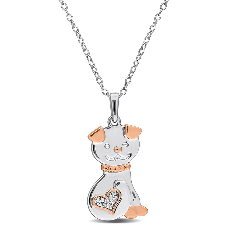 Diamond Accent Dog Heart Pendant with Chain in Two-Tone Sterling Silver - 18 in