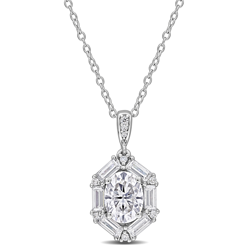2 1/5ct DEW Multi-Shaped Created Moissanite Drop Pendant with Chain in Sterling Silver - 17 in