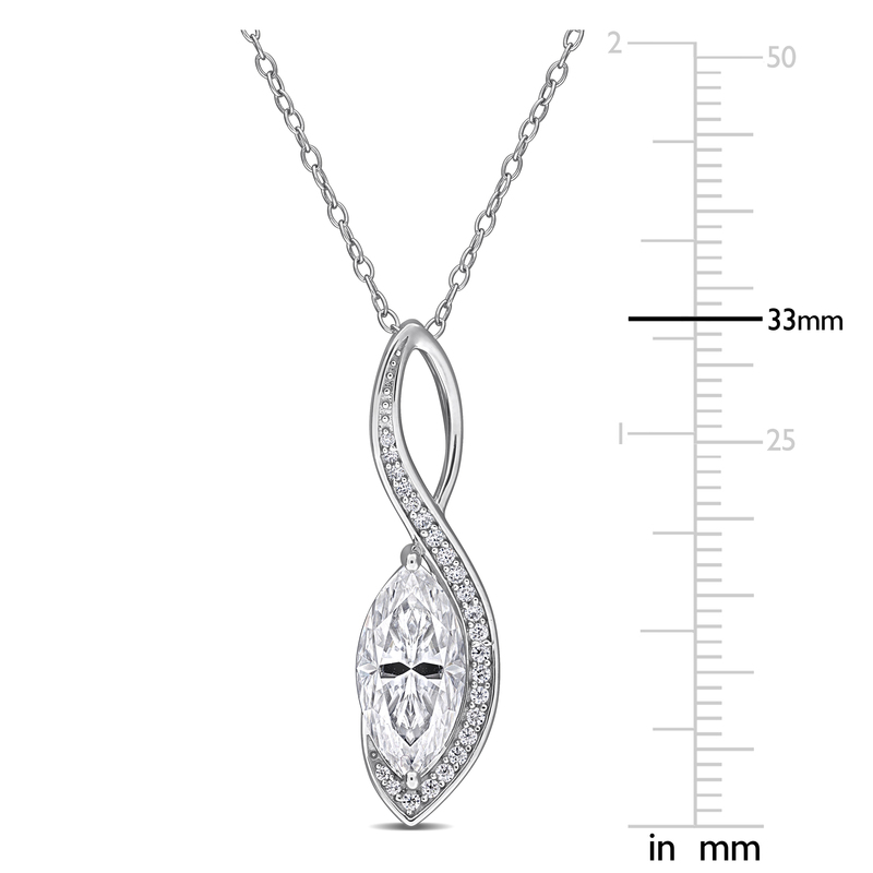 3 1/6ct DEW Created Moissanite Wave Drop Pendant with Chain in Sterling Silver - 18 in