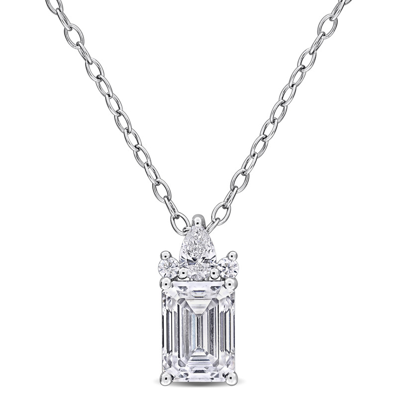 5ct DEW Created Moissanite Drop Pendant with Chain in Sterling Silver - 18 in