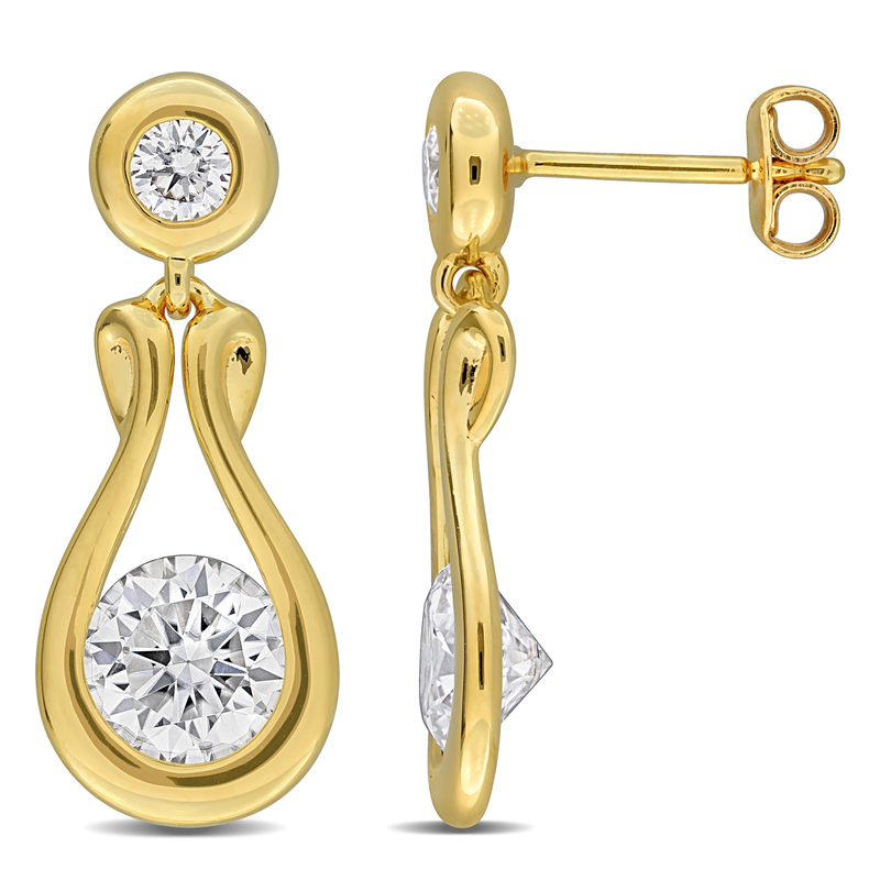 2 4/5ct DEW Created Moissanite Drop Earrings in Yellow Plated Sterling Silver