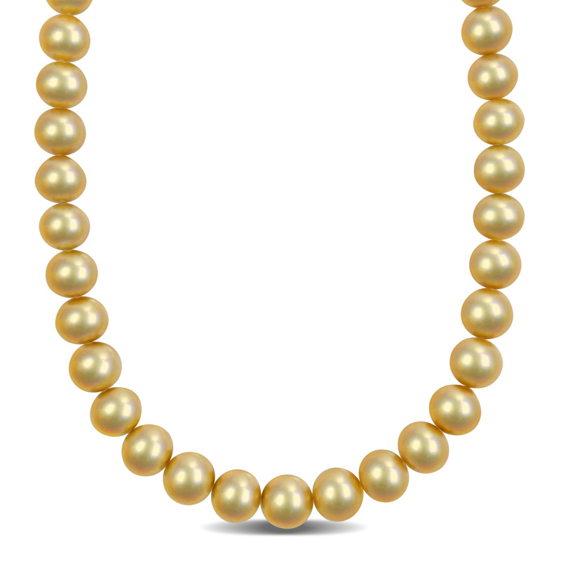 12-13 MM Golden South Sea Cultured Pearl Strand Necklace with 14k Yellow Gold Diamond Accent Ball Clasp - 18 in