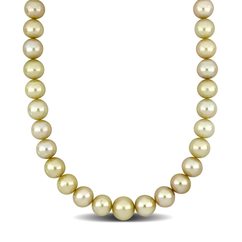 12-14 MM Graduated Golden South Sea Cultured Pearl Necklace with 14k Yellow Gold Diamond Accent Ball Clasp - 18 in
