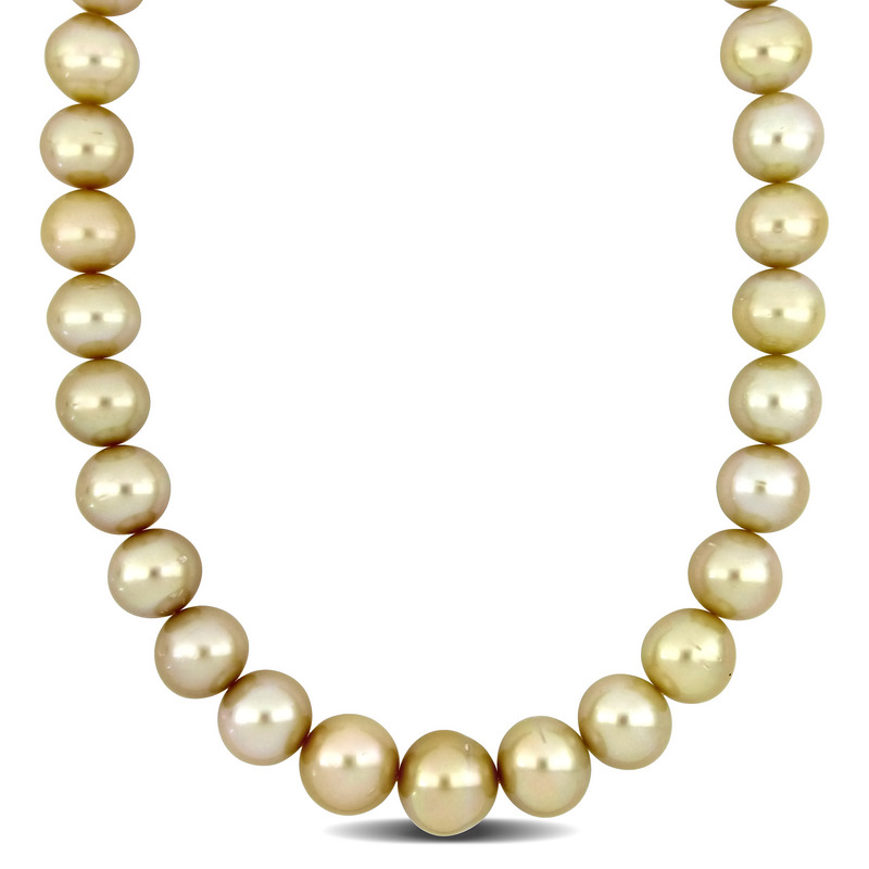 14-16.5 MM Graduated Golden South Sea Cultured Pearl Necklace with 14k Yellow Gold Diamond Accent Ball Clasp - 18 in