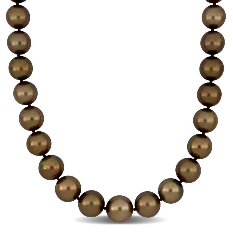 10.5-13 MM Brown Tahitian Graduated Pearl Strand with 14k Yellow Gold Ball Clasp - 18 in