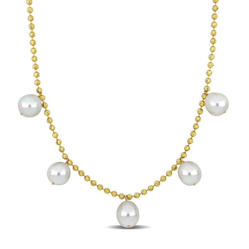 11 - 12 MM Cultured South Sea Drop Pearl 16 Necklace 3 MM Diamond Cut Ball Chain in 10K Yellow Gold