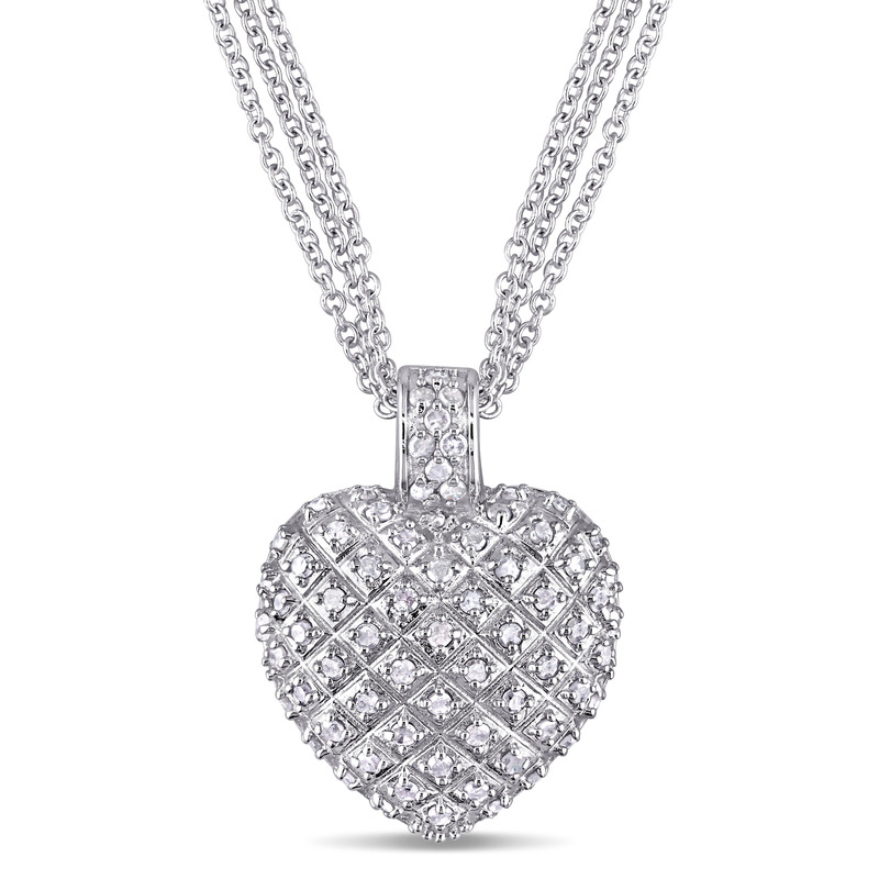 1 CT Diamond TW Heart 18 Pendant With Triple Chain in Sterling Silver