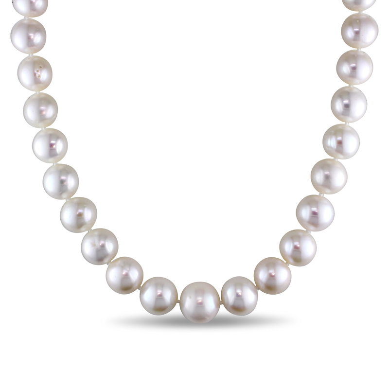12.5-14.5 MM Semi-Round Cultured Freshwater Pearl Strand Necklace with 14k White Gold Diamond Accent Clasp - 18 in