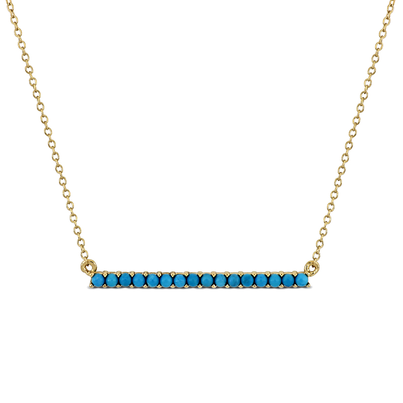 1/2ct TGW Composite Blue Turquoise Bar Necklace in Yellow Plated Sterling Silver - 18 in + 2 ext.