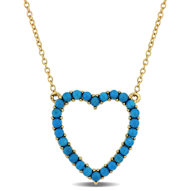 3/4ct TGW Composite Blue Turquoise Heart Necklace in Yellow Plated Sterling Silver - 18 in + 2 ext.