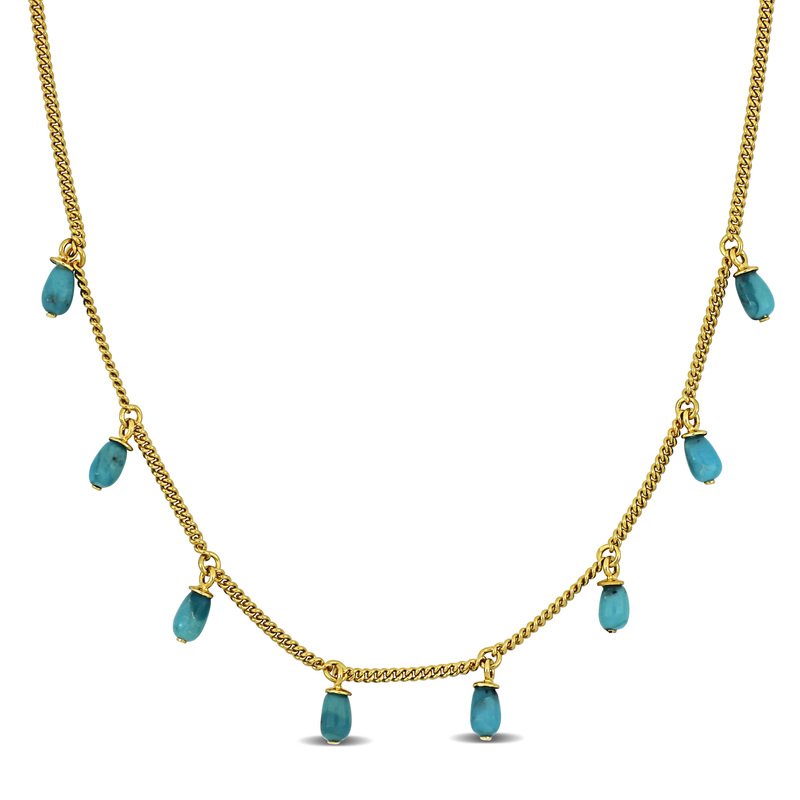 2 5/8ct TGW Composite Light Blue Turquoise Station Necklace in Yellow Plated Sterling Silver - 18 in + 2 ext.