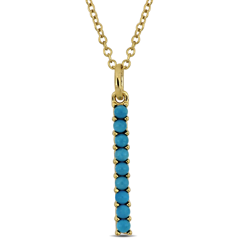 1/3ct TGW Composite Blue Turquoise Bar Drop Pendant with Chain in Yellow Plated Sterling Silver - 18 in