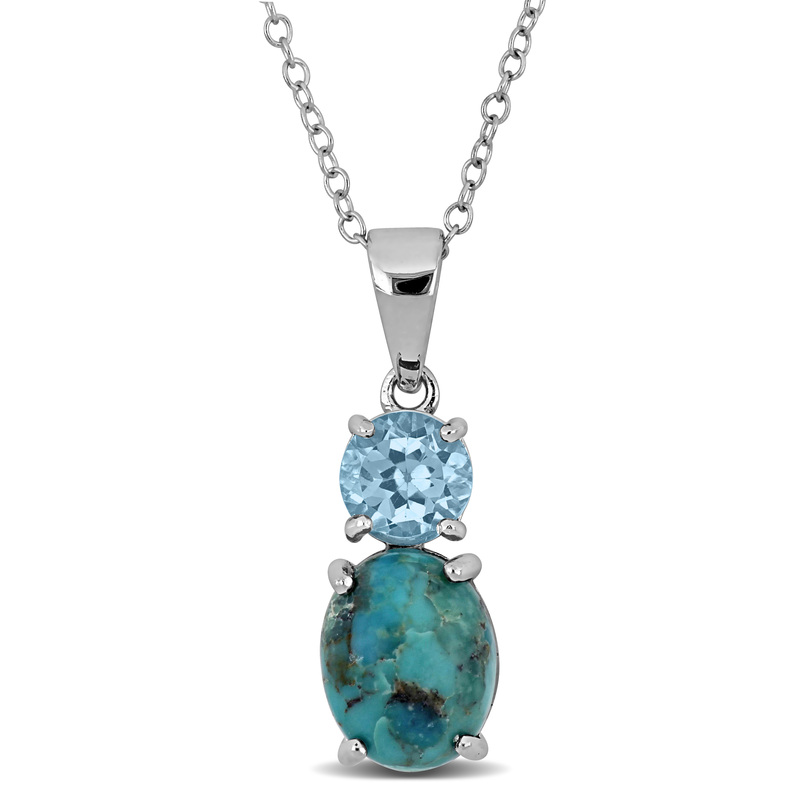 7 5/8ct TGW Composite Light Blue Turquoise and Sky Blue Topaz Two-Stone Pendant with Chain in Sterling Silver - 18 in + 2 ext.