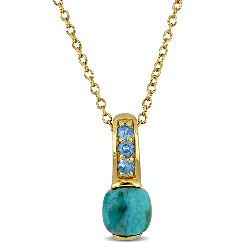 1 1/3ct TGW Composite Light Blue Turquoise and Blue Cubic Zirconia Drop Pendant with Chain in Yellow Plated Sterling Silver - 18 in