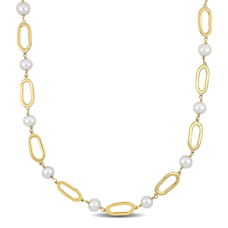 6.5 - 7 MM Freshwater Cultured Pearl Link 18"+2 Ext. Necklace in 10K Yellow Gold