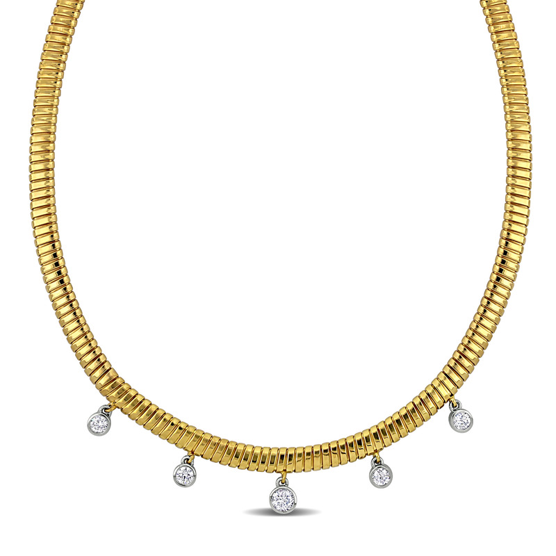 2 3/8ct TGW Cubic Zirconia 5-Stone Station Omega Necklace in Two-Tone Sterling Silver - 17 in
