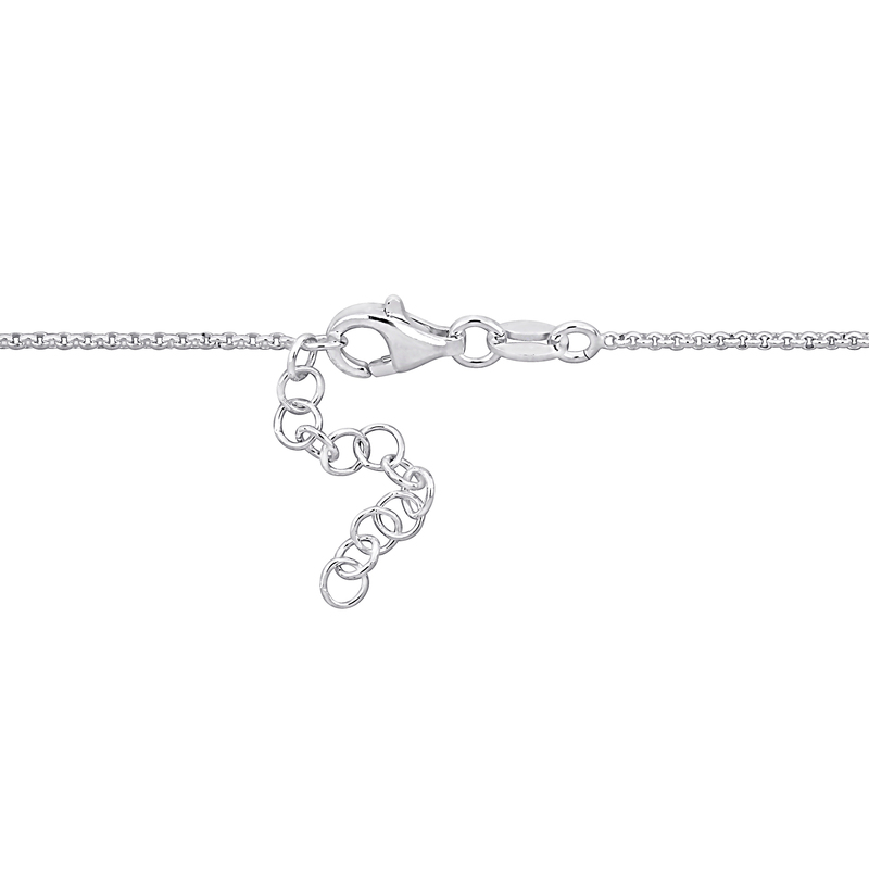Pink Drop Heart Necklace on Diamond Cut Rolo Chain in Sterling Silver - 16.5+1 in.