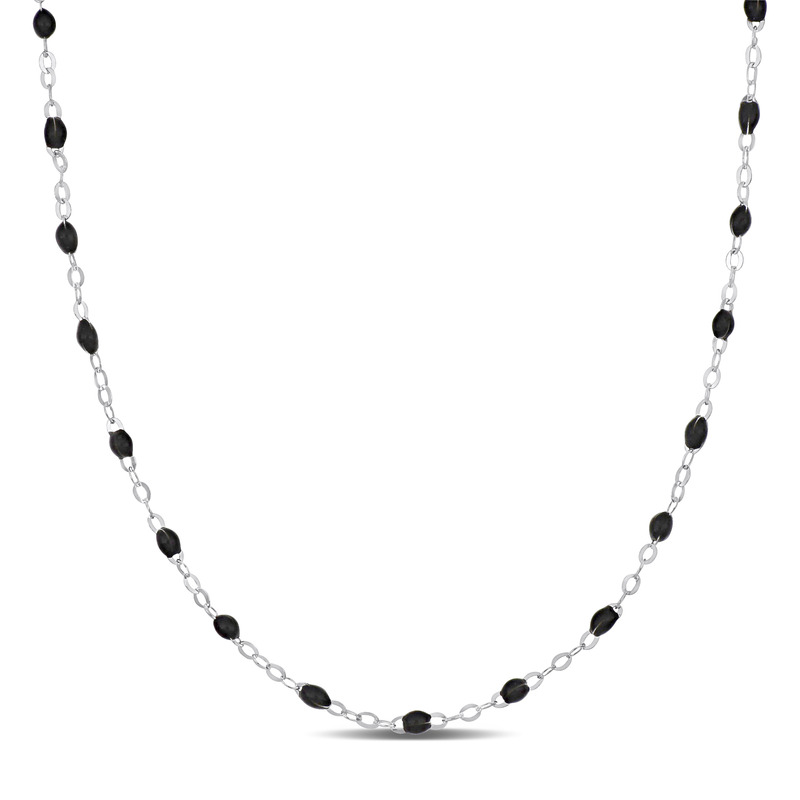Black Enamel Bead Station Forzatina Brill Necklace in Sterling Silver - 18 in.