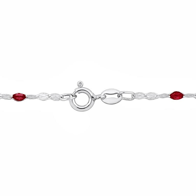 Pink Enamel Bead Station Necklace in Sterling Silver - 18 in.